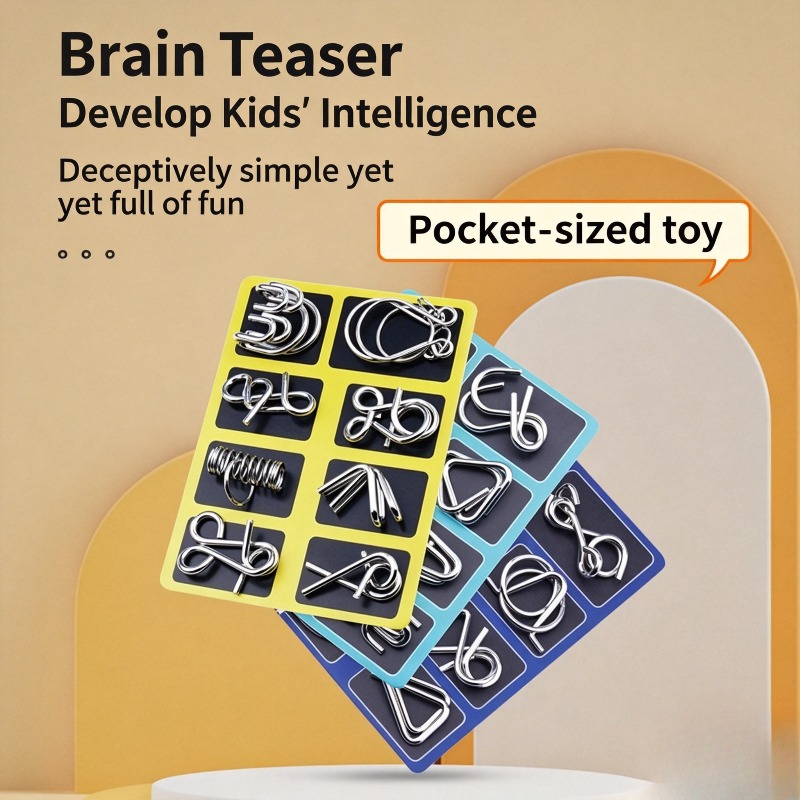 Brain Teaser Cube - 8 Pieces Metal Puzzle Set Classic
