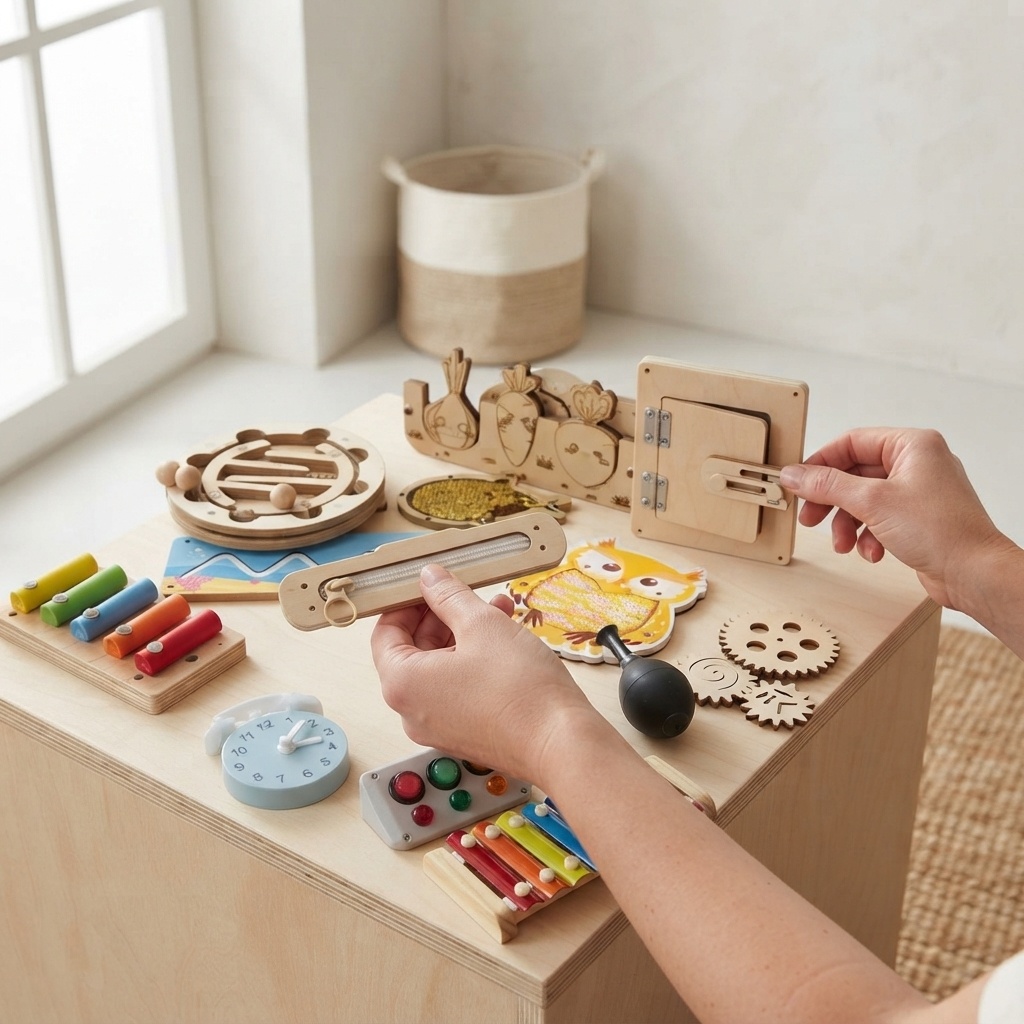 Kids Education Usa - Dinosaur Busy Board Wooden DIY Accessories