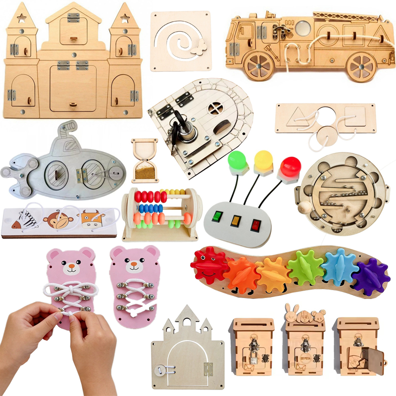 Kids Education Usa - DIY Montessori Busy Board Wooden Accessories
