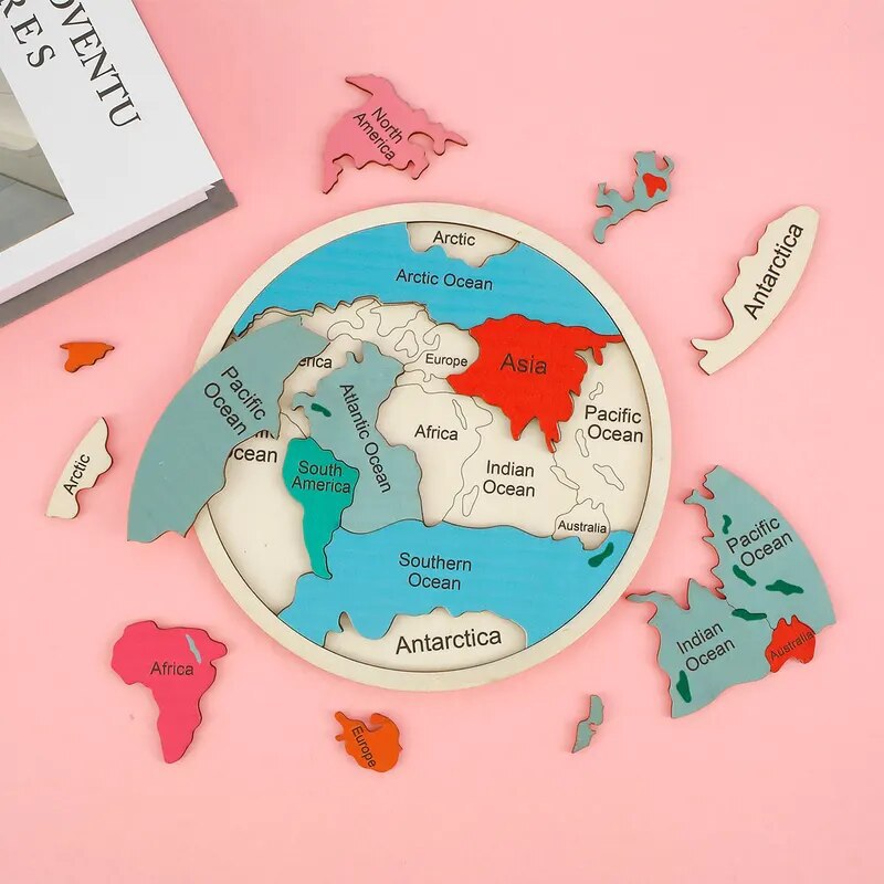 Wooden Colored World Map Puzzl - đánh giá và giá Puzzle Map World